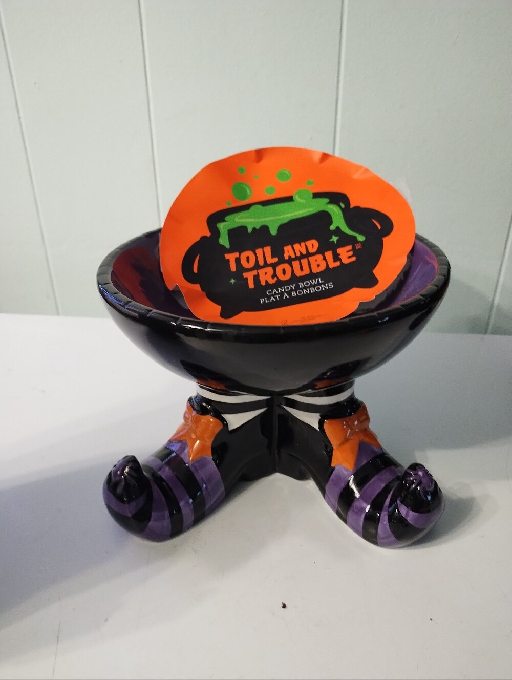 NWT Toil And Trouble Black & Purple Witch Shoe Candy Bowl